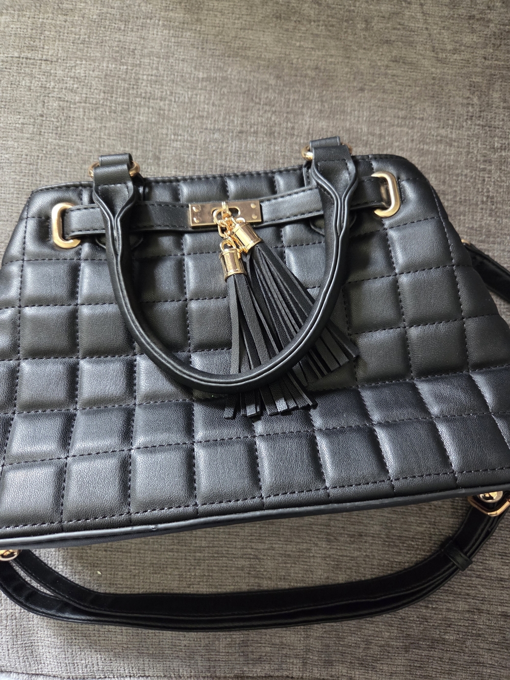 Black Quilted Tassel Satchel Handbag